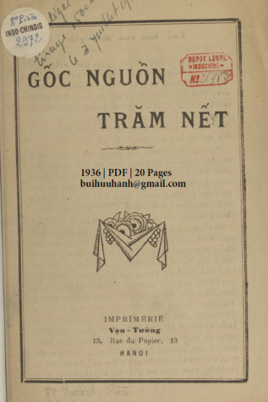 Gốc Nguồn Trăm Nết (NXB Vạn Tường 1936) - Vũ Viên, 20 Trang