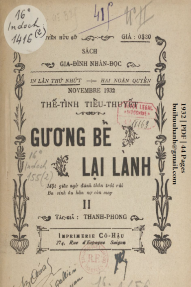 Gương Bể Lại Lành Cuốn 2 (NXB Cô Hậu 1932) - Thanh Phong, 44 Trang