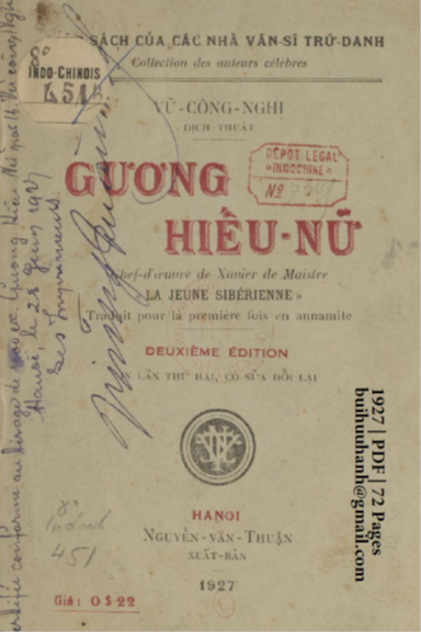 Gương Hiếu Nữ (NXB Nguyễn Văn Thuận 1927) - Vũ Công Nghi, 72 Trang
