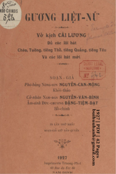 Gương Liệt Nữ (NXB Trường Phát 1927) - Nguyễn Can Mộng, 42 Trang