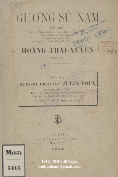 Gương Sử Nam (NXB Hà Nội 1910) - Hoàng Thái Xuyên, 48 Trang