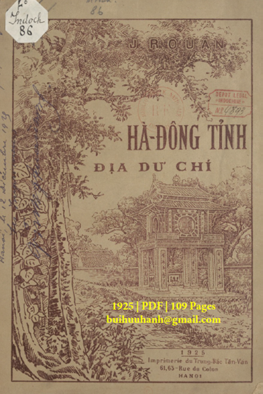 Hà Đông Tỉnh Địa Dư Chí (NXB Trung Bắc Tân Văn 1925) - J. Rouan, 109 Trang