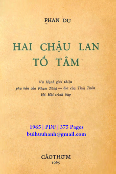 Hai Chậu Lan Tố Tâm (NXB Cảo Thơm 1965) - Phan Du, 375 Trang