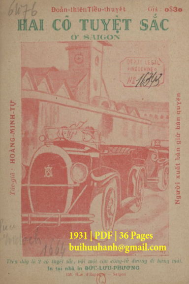 Hai Cô Tuyệt Sắc Ở Saigon (NXB Đức Lưu Phương 1931) - Hoàng Minh Tự, 36 Trang