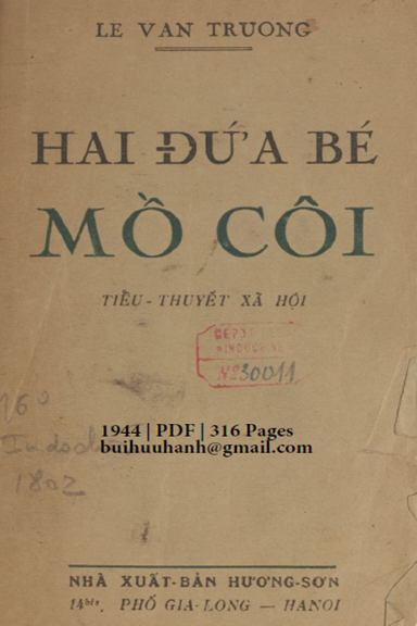 Hai Đứa Bé Mồ Côi (NXB Hương Sơn 1944) - Lê Văn Trương, 316 Trang