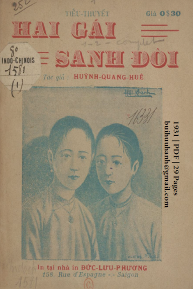 Hai Gái Sanh Đôi (NXB Đức Lưu Phương 1931) - Huỳnh Quang Huê, 29 Trang