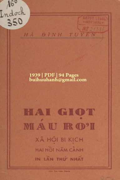 Hai Giọt Máu Rơi (NXB Tân Dân 1939) - Hà Đình Tuyên, 94 Trang