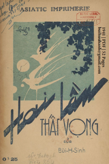 Hai Lần Thất Vọng (NXB Asiatic 1941) - Bùi Hy Sinh, 52 Trang