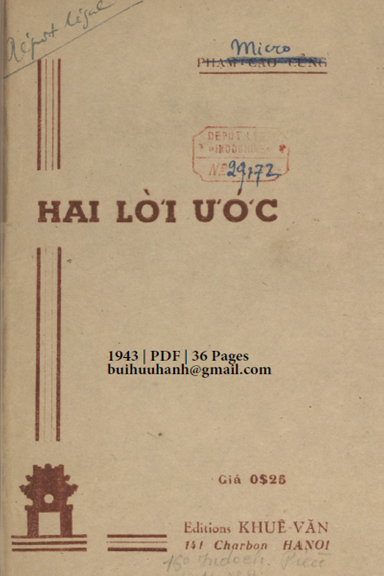 Hai Lời Ước (NXB Khuê Văn 1943) - Phạm Cao Củng, 36 Trang