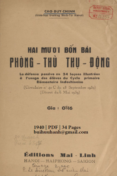 Hai Mươi Bốn Bài Phòng Thủ Thụ Động (NXB Mai Lĩnh 1940) - Cao Duy Chính, 34 Trang