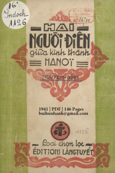 Hai Người Điên Giữa Kinh Thành Hà Nội (NXB Lăng Tuyết 1941) - Nguyễn Bính, 146 Trang