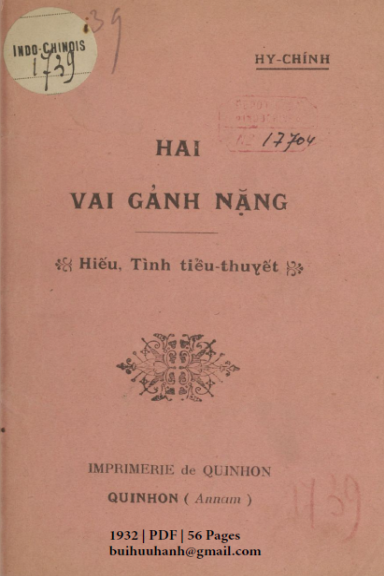 Hai Vai Gánh Nặng (NXB Qui Nhơn 1932) - Hy Chính, 56 Trang