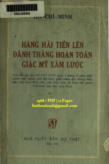 Hăng Hái Tiến Lên Đánh Thắng Hoàn Toàn Giặc Mỹ Xâm Lược (NXB Sự Thật 1968) - Hồ Chí Minh, 11 Trang
