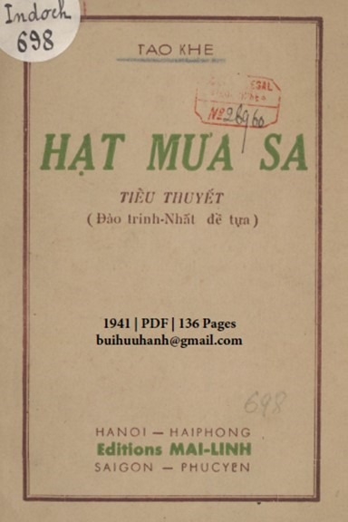 Hạt Mưa Sa (NXB Mai Lĩnh 1941) - Tào Khê, 136 Trang