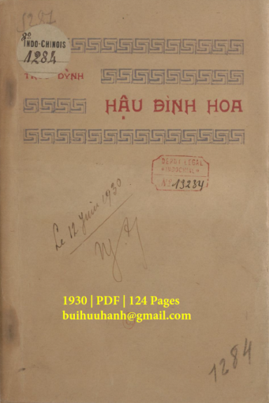 Hậu Đình Hoa (NXB Nguyễn Kính 1930) - Trúc Đỳnh, 124 Trang