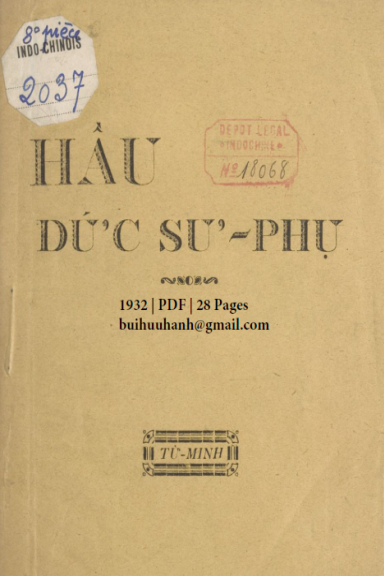 Hầu Đức Sư Phụ (NXB Lê Vĩnh Trường 1932) - Từ Minh, 28 Trang