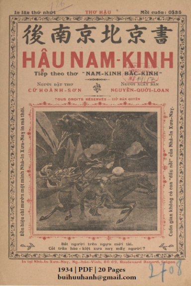 Hậu Nam Kinh (NXB Xưa Nay 1934) - Cữ Hoành Sơn, 20 Trang