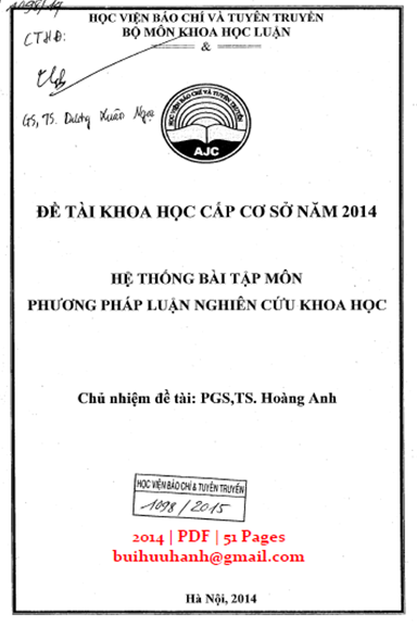 Hệ Thống Bài Tập Môn Phương Pháp Luận Nghiên Cứu Khoa Học (NXB Hà Nội 2014) - Hoàng Anh, 51 Trang