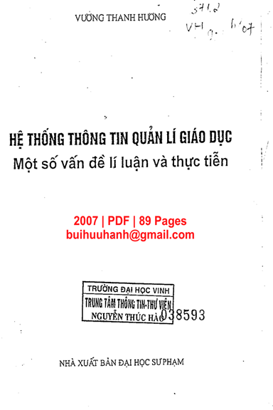 Hệ Thống Thông Tin Quản Lí Giáo Dục Một Số Vấn Đề Lí Luận Và Thực Tiễn - Vương Thanh Hương, 89 Trang