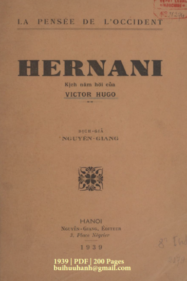 Hernani (NXB Trung Bắc Tân Văn 1939) - Victor Hugo, 200 Trang