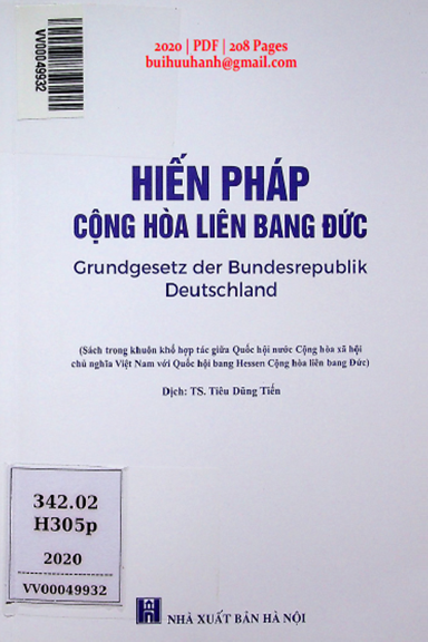Hiến Pháp Cộng Hòa Liên Bang Đức (NXB Hà Nội 2020) - Tiêu Dũng Tiến, 208 Trang