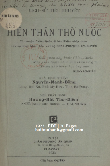 Hiến Thân Thờ Nước (NXB Chân Phương 1923) - Nguyễn Mạnh Bổng, 70 Trang