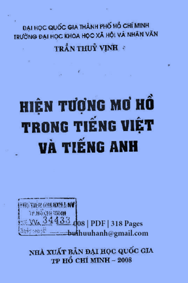 Hiện Tượng Mơ Hồ Trong Tiếng Việt Và Tiếng Anh (NXB Đại Học Quốc Gia 2008) - Trần Thủy Vịnh