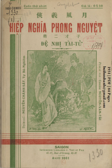 Hiệp Nghĩa Phong Nguyệt Cuốn 1-4 (NXB Nguyễn Văn Viết 1931) - Nguyễn Chánh Sắt, 310 Trang