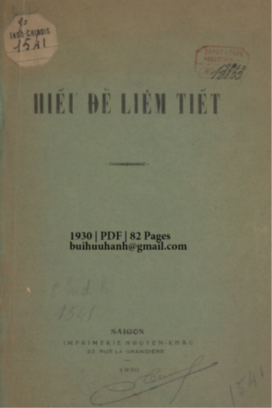 Hiếu Để Liên Tiết (NXB Nguyễn Khắc 1930) - Đinh Công Chánh, 82 Trang