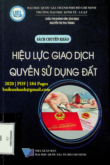 Hiệu Lực Giao Dịch Quyền Sử Dụng Đất (NXB Đại Học Quốc Gia 2020) - Châu Thị Khánh Vân, 184 Trang