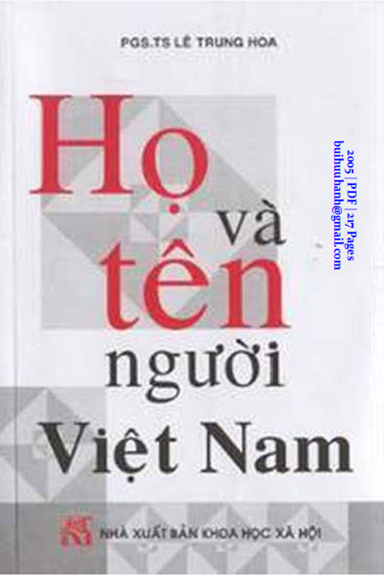 Họ Và Tên Người Việt Nam (NXB Khoa Học Xã Hội 2005) - Lê Trung Hoa, 217 Trang