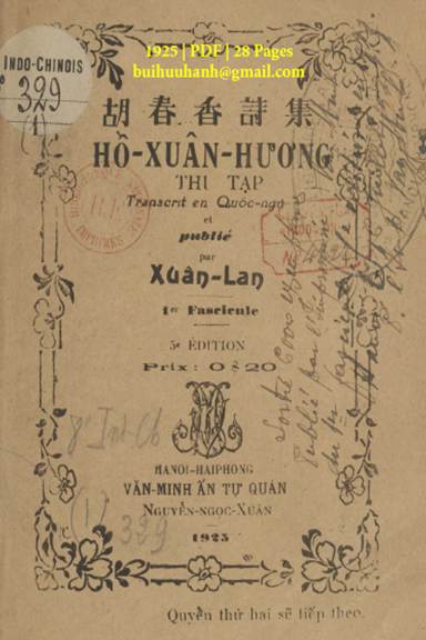 Hồ Xuân Hương Thi Tập Quyển 1 (NXB Văn Minh 1925) - Xuân Lan, 28 Trang