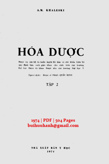 Hóa Dược Tập 2 (NXB Y Học 1974) - A.M. Khaleski, 504 Trang
