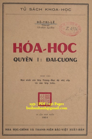Hóa Học Quyển I-Đại Cương (NXB Nha Học Chính 1951) - Đỗ Tri Lễ, 236 Trang