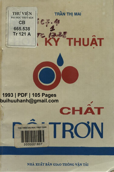 Hóa Kỹ Thuật-Chất Bôi Trơn (NXB Giao Thông Vận Tải 1993) - Trần Thị Mai, 105 Trang