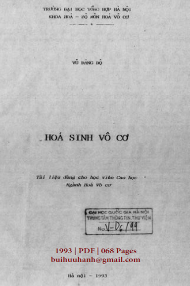 Hóa Sinh Vô Cơ (NXB Đại Học Tổng Hợp 1993) - Vũ Đăng Độ, 68 Trang