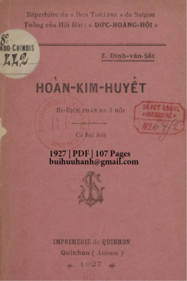 Hoàn Kim Huyết (NXB Qui Nhơn 1927) - Đinh Văn Sắt, 107 Trang