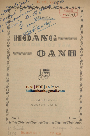Hoàng Anh (NXB Thụy Ký 1936) - Kim Đài, 16 Trang