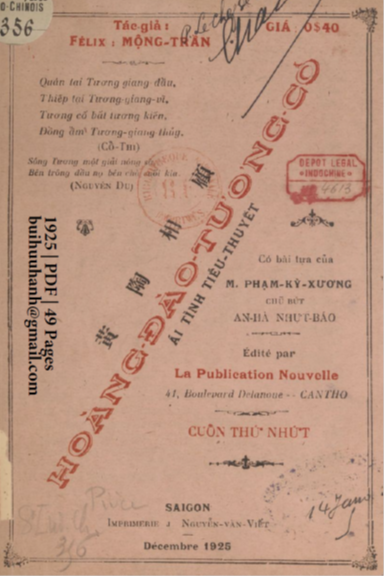 Hoàng Đào Tương Cố Cuốn 1 (NXB Nguyễn Văn Viết 1925) - Mộng Trần, 49 Trang