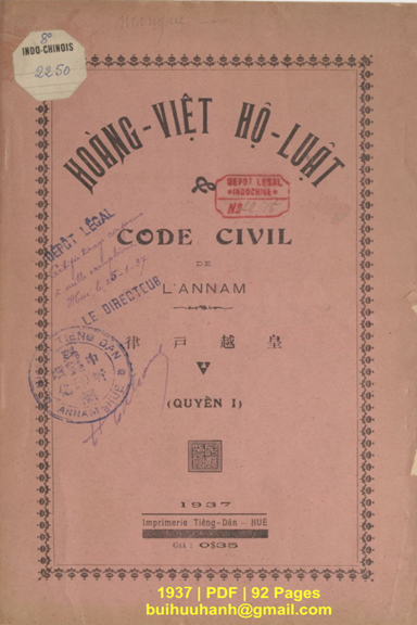 Hoàng Việt Hộ Luật Quyển 1 (NXB Tiếng Dân 1937) - Nhiều Tác Giả, 92 Trang
