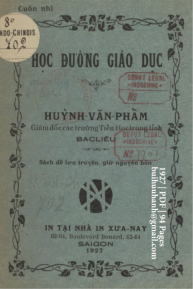 Học Đường Giáo Dục Cuốn 2 (NXB Xưa Nay 1927) - Huỳnh Văn Phẩm, 94 Trang