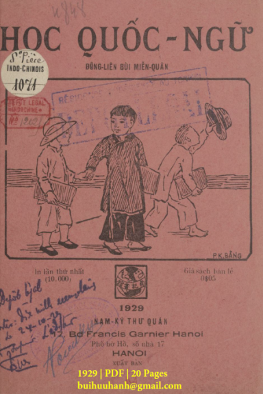 Học Quốc Ngữ (NXB Nam Ký 1929) - Bùi Miễn Quân, 20 Trang