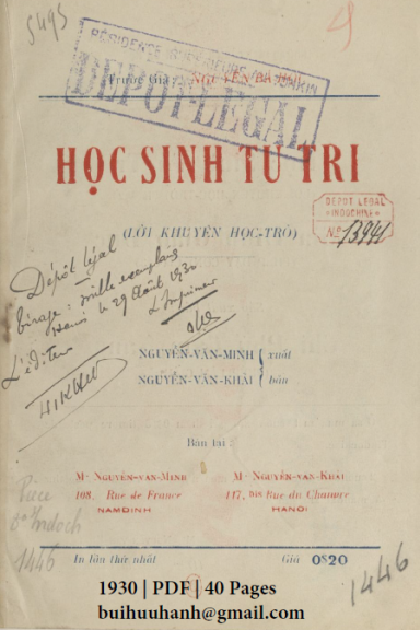 Học Sinh Tu Tri (NXB Đông Tây 1930) - Nguyễn Bá Học, 40 Trang