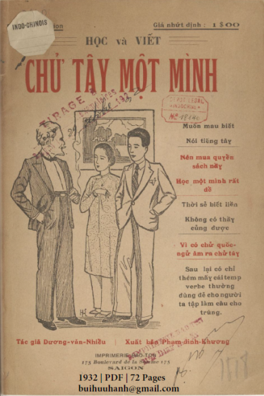 Học Và Viết Chữ Tây Một Mình (NXB Bảo Tồn 1932) - Dương Văn Nhiểu, 72 Trang