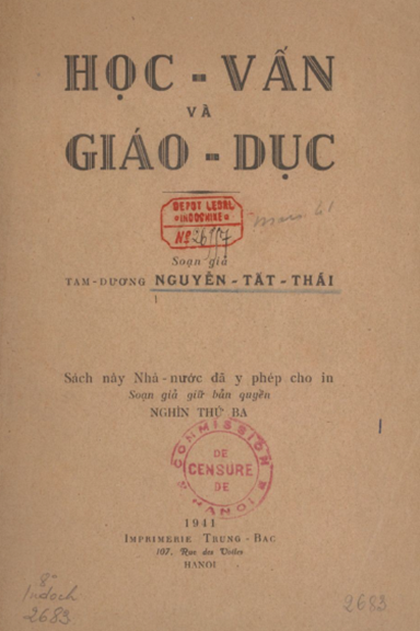 Học Vấn Và Giáo Dục (NXB Trung Bắc 1941) - Nguyễn Tất Thái, 80 Trang