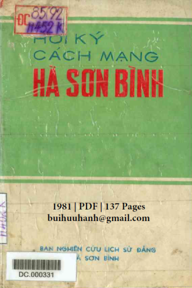 Hồi Ký Cách Mạng Hà Sơn Bình (NXB Hà Sơn Bình 1981) - Nhiều Tác Giả, 137 Trang