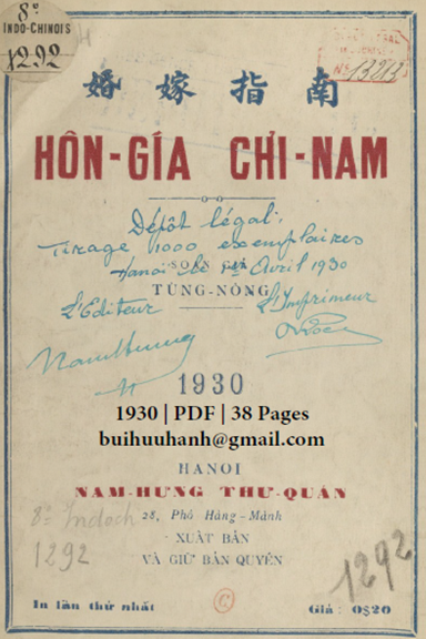 Hôn Giá Chỉ Nam (NXB Nam Hưng 1930) - Tùng Nông, 58 Trang