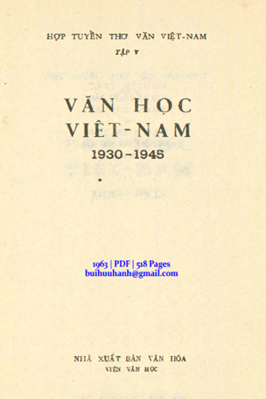 Hợp Tuyển Thơ Văn Việt Nam Tập 5-Văn Học Việt Nam 1930-1945 (NXB Văn Hóa 1963) - Nguyễn Trác