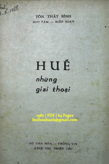 Huế-Những Giai Thoại (NXB Bình Trị Thiên 1987) - Tôn Thất Bình, 64 Trang