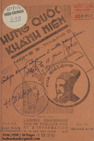 Hưng Quốc Khánh Niệm (NXB Tiếng Dân 1936) - Hoài Nam, 20 Trang